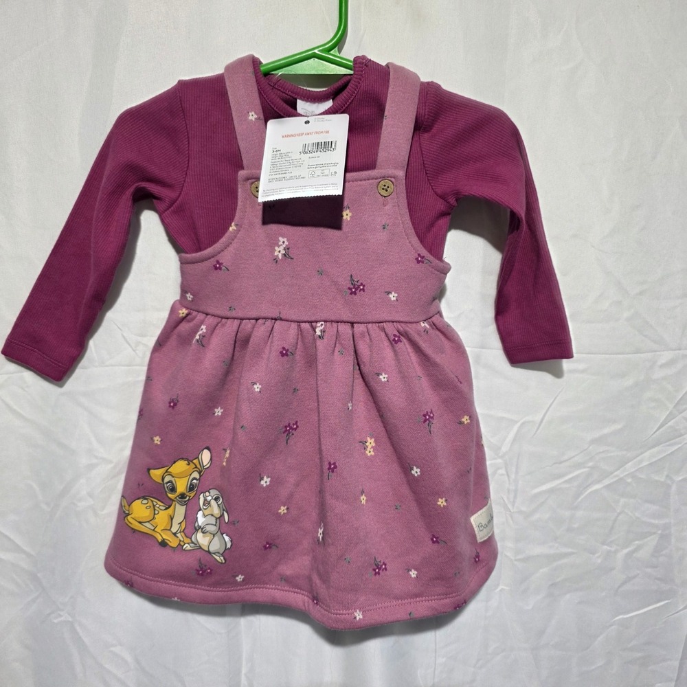 Disney Baby F&F Bambi Thumper Floral Pinafore Dress and Bodysuit Set 3-6M NWT